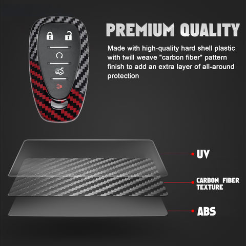 x xotic tech Glossy Black/Red Mix Color Carbon Fiber Texture Hard Plastic Key Fob Cover Case Compatible with Chevy Chevrolet Camaro Cruze Spark Volt Malibu Bolt Sonic Trax