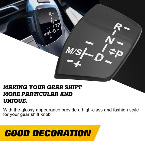 Gear Shift Knob Cover Trim + Gear Panel Button Decal Sticker Replacement Compatible with BMW 1 3 5 6 7 Series (Standard Basic Shifter Style)