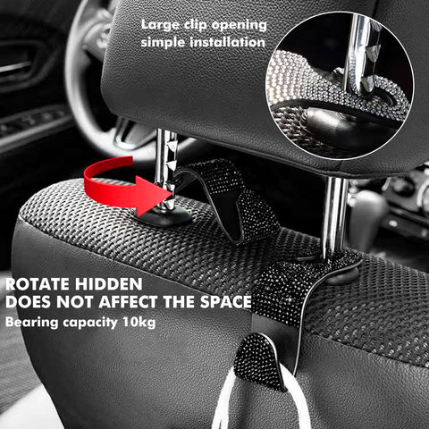 Shiny Crystal Car Seat Back Storage Hanging Hook Purse Grocery Cloth Holder