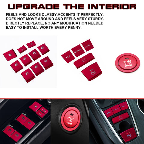 Red P Brake Hold Window Engine Start Push Button Cover For Toyota Camry 2018-23