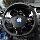 Blue Steering Wheel Logo + AC Knob Control Ring Cover for Volkswagen Golf GTI