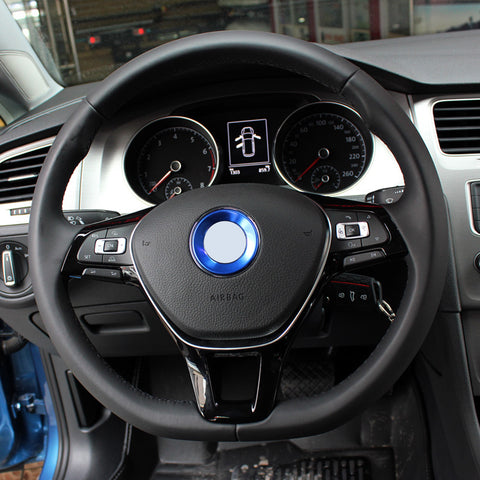 Blue Steering Wheel Logo + AC Knob Control Ring Cover for Volkswagen Golf GTI