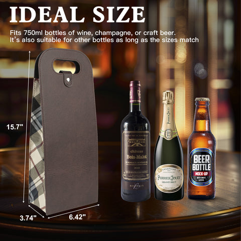 2-Bottle Leather Wine Tote Bag Protector Champagne Gift Bag with Handle For Gift