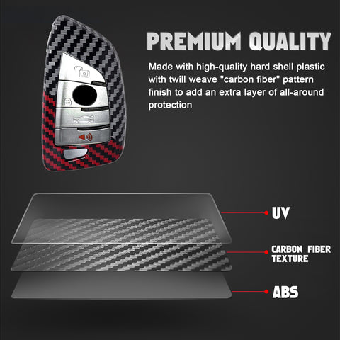 x xotic tech Glossy Black/Red Mix Color Carbon Fiber Texture Hard Plastic Key Fob Cover Case Compatible with BMW X1 X2 X3 X4 X5 X6 X7 Z4, 2 3 5 6 7 8 Series or Toyota Supra