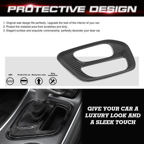 Car Interior Gear Shift Media Panel Cover Trim Accessories Decoration, Carbon Fiber Pattern, Compatible with Dodge Challenger 2015-up