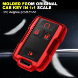 Red TPU 360° Protection Remote Key Cover w/Keychain For Chevy Silverado GMC Sierra 2014-up