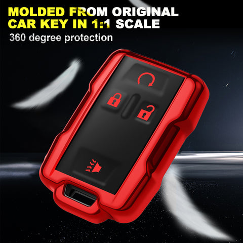 Red TPU 360° Protection Remote Key Cover w/Keychain For Chevy Silverado GMC Sierra 2014-up