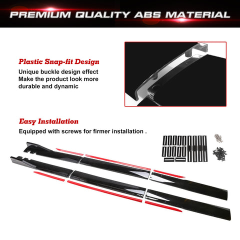 86.5 Inch/2.2M Car Lower Side Skirts Protect Rocker Panel Splitter Winglets Diffuser Bottom Line Extension Body Kit Universal Fit Most Vehicles (Glossy Black w/ Red Strip)