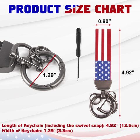 x xotic tech American USA Flag Car Keychain with Zinc Alloy D-Ring 360 Degree Rotatable Anti-Lost Auto Key Chain, Universal Fit for Truck, Ford, Jeep, Men Car Accessories
