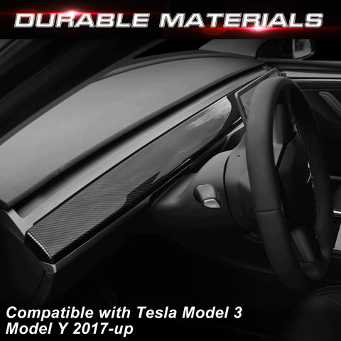 Center Console Dashboard Panel Trim, Glossy Carbon Fiber Pattern, Compatible with Tesla Model 3 2017-2023 & Model Y 2020-up