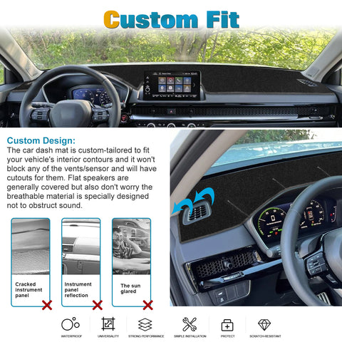 Black Dashboard Mat Poly Carpet DashMat Non-Slip Cover For Honda CRV 2023-2025