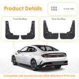x xotic tech Mud Flaps Splash Guard Compatible with Hyundai Sonata 2024 2025 2026, No Drill Front & Rear Mudguards Fender Protector Set w/Hardware Pickup Truck Accessories(4PCS)