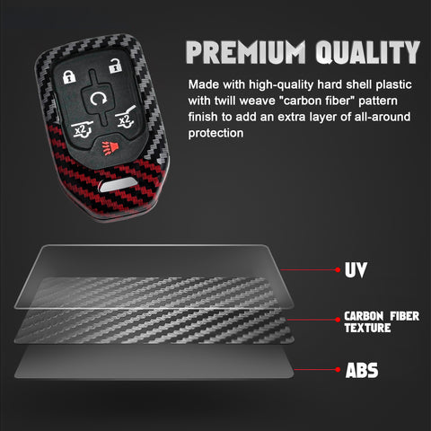 x xotic tech Glossy Black/Red Mix Color Carbon Fiber Texture Hard Plastic Key Fob Cover Case Compatible with GMC Acadia Terrain Sierra Yukon, Chevy Chevrolet Silverado 1500 2500HD 3500HD