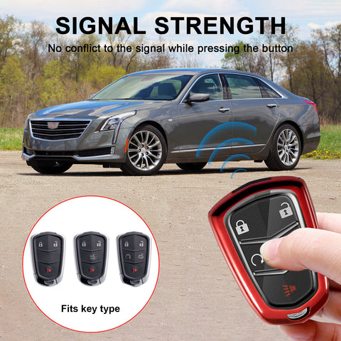 Red Soft TPU Remote Control Smart Key Fob Cover Compatible with Cadillac ATS 2013-2019, CT6 2016-2020, XT5 2017-2021, XT4 2018-2021, Escalade 2019-2021,CTS 2014-2021, SRX XTS 2015-2021