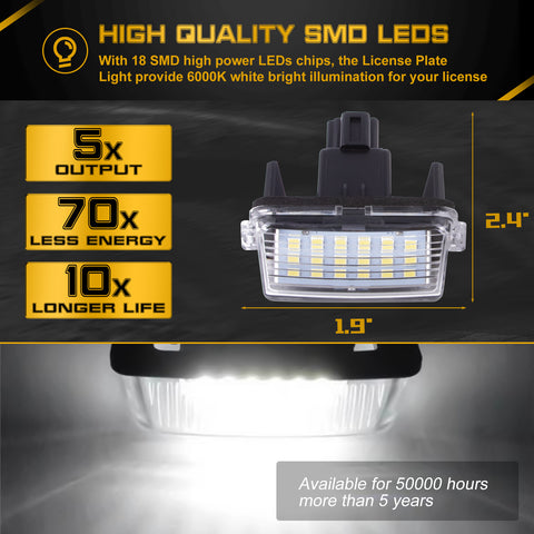 x xotic tech LED License Plate Lights Tag Lamps Replacement Compatible with Toyota Camry Highlander Prius C Avalon Yaris, Error Free 6000K Xenon White, 2Pcs