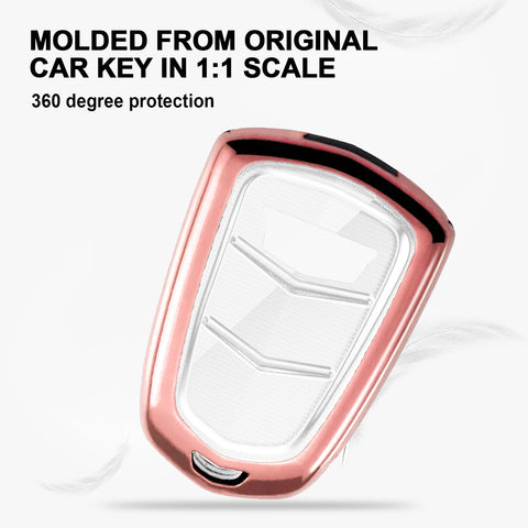 Pink Soft TPU Remote Control Smart Key Fob Cover Compatible with Cadillac ATS 2013-2019, CT6 2016-2020, XT5 2017-2021, XT4 2018-2021, Escalade 2019-2021,CTS 2014-2021, SRX XTS 2015-2021