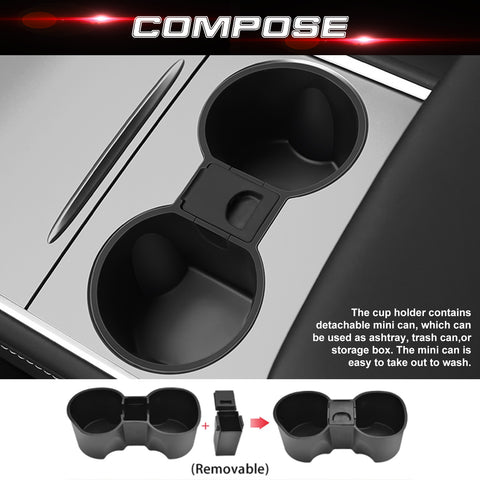 For Model 3 Y 2021-23 Console Armrest Storage Box Cup Holder Hidden Organizer 4X