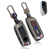x xotic tech Heavy Zinc Alloy Key Fob Cover Compatible with BMW IX I5 X5 X6 X7 IX I7 5 7 Series 740i 760i 2023-2026, Full Protect Remote Metal Keys Holder Keychain with Carbon Fiber Pattern