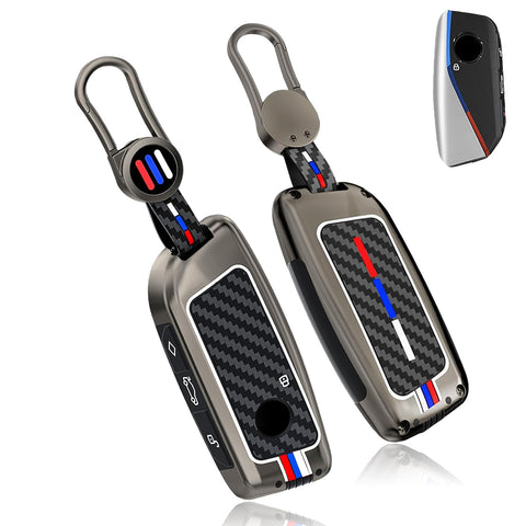 x xotic tech Heavy Zinc Alloy Key Fob Cover Compatible with BMW IX I5 X5 X6 X7 IX I7 5 7 Series 740i 760i 2023-2026, Full Protect Remote Metal Keys Holder Keychain with Carbon Fiber Pattern