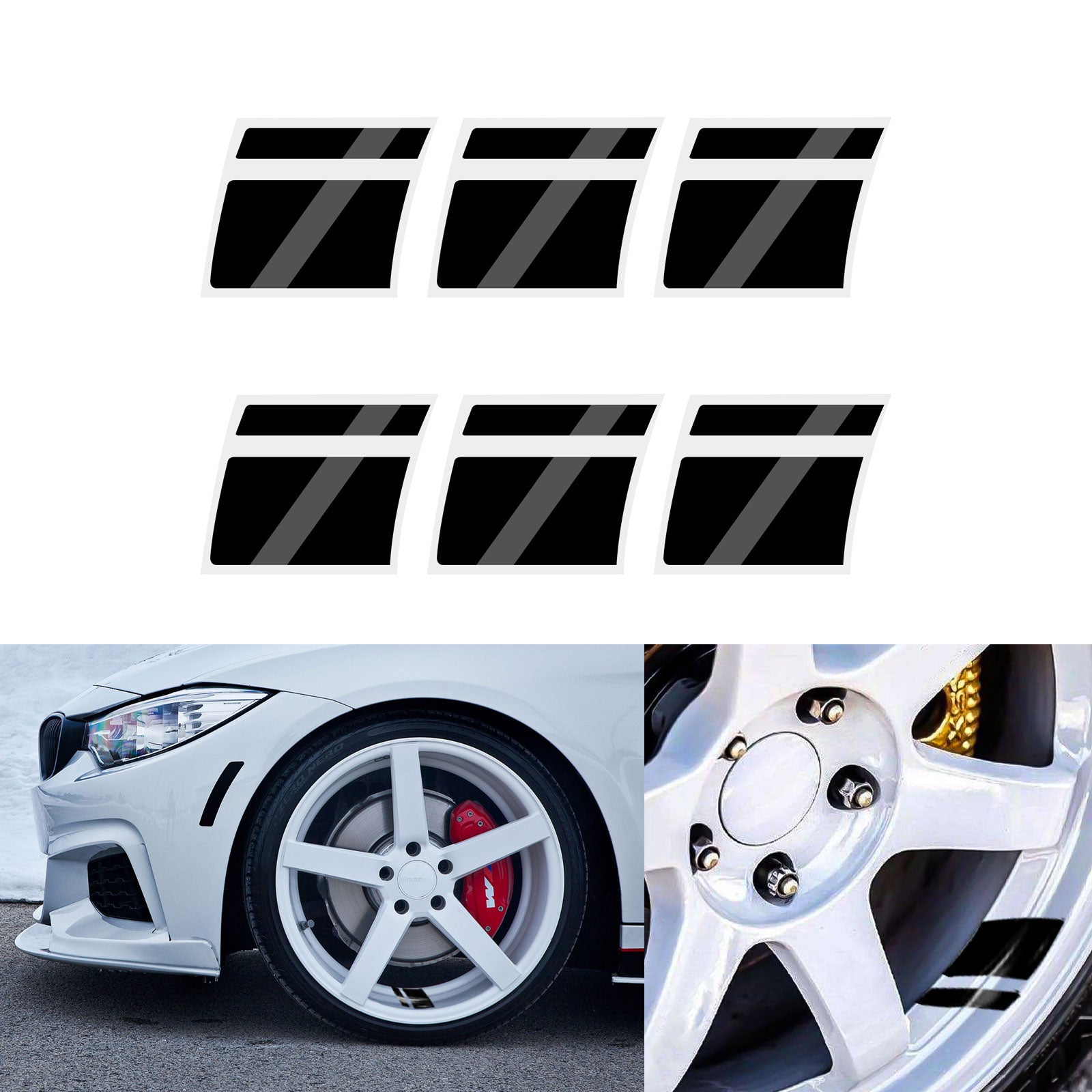 6Pcs Black Car Reflective Sporty Racing Style Tire Rim Stickers For 18 ...