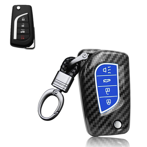 Carbon Fiber Remote Key Fob Shell Case Holder For Toyota RAV4 Corolla w/Keychain
