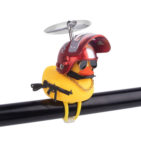 x xotic tech Rubber Duck Bike Bell Decoration, Cute Yellow Squeeze Duck Bicycle Accessories w/Propeller Helmet for Car Dashboard Motorcycle Scooter Handlebar Horn Kids Toddler Toy Outdoor