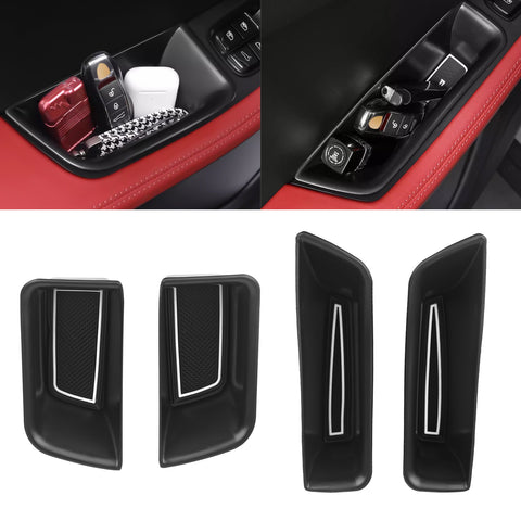 Door Storage Box Tray Organizer Compatible with Porsche Macan S/T/GTS/Turbo 2015-up Interior Car Door Side Handle Insert Pocket Holder Glove Pallet Accessories (4 Packs w/Anti-slip pads)