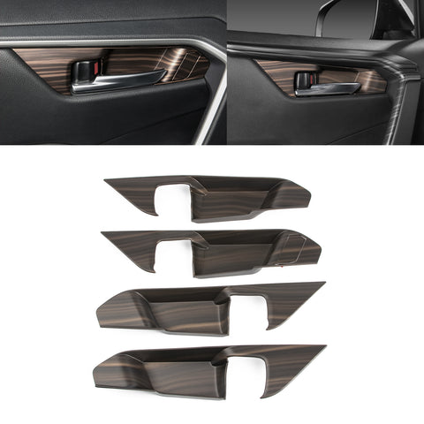 4X Wood Pattern Interior Door Handle Bowl Cover For Toyota RAV4 2019-2024