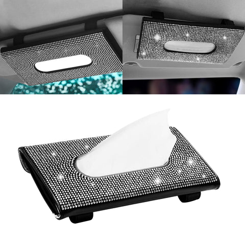 Bling Rhinestone Car Sun Visor Tissue Box Paper Towel Holder Clip Universal Fit