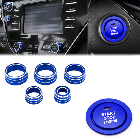 Blue AC Climate Audio Rear Mirror Knob Start Stop Button Cover For Camry 18-2020