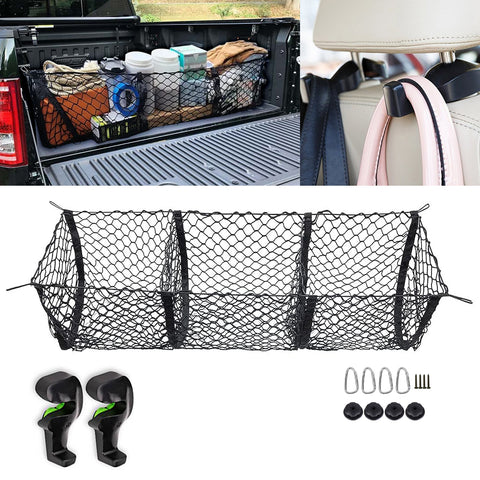 Heavy Duty Black Mesh 3 Pocket Trunk Cargo Organizer Bin Storage Net Holder