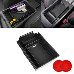 Center Console Armrest Box Secondary Storage Coin Holder Tray Organizer w/Black Anti-Dust Mats + 2PCS Soft Car Cup Holder Coasters, Compatible with Hyundai Sonata N-Line/ Limited 2020-2023