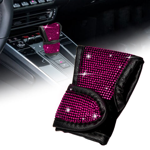 Bling Rhinestone Leather Auto Gear Shift Knob Protective Cover Universal Fit