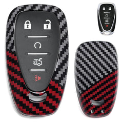 x xotic tech Glossy Black/Red Mix Color Carbon Fiber Texture Hard Plastic Key Fob Cover Case Compatible with Chevy Chevrolet Camaro Cruze Spark Volt Malibu Bolt Sonic Trax