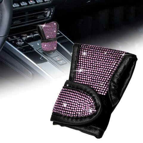 Bling Rhinestone Leather Auto Gear Shift Knob Protective Cover Universal Fit