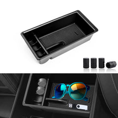 Center Console Armrest Box Secondary Storage Coin Holder Tray Organizer w/Black Anti-Dust Mats + Black Tire Valve Stem Caps Combo Kit, Compatible with Toyota Tacoma 2005-2015