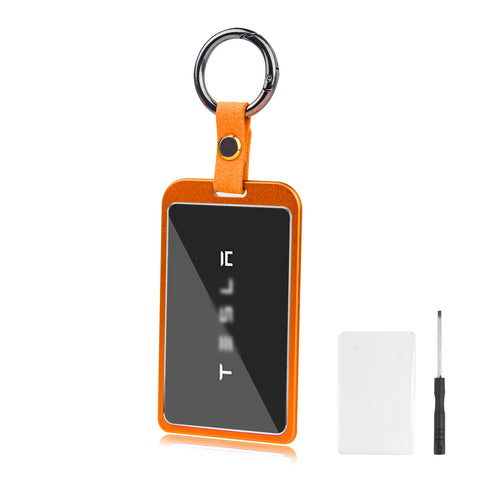 x xotic tech Transparent Card Key Holder, Card Protective Case Cover Comapatible with Tesla Model Y/3/S/X Cybertruck Accessories, Full Protection Key Fob Shell Key Chain(Aluminum Alloy)