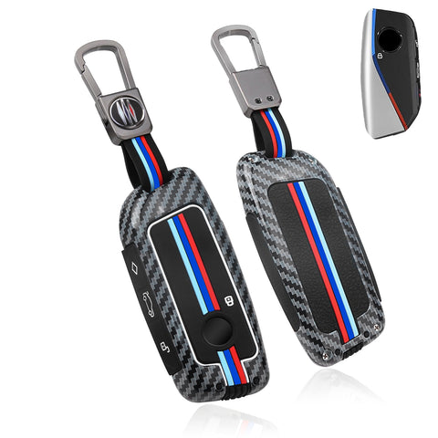 x xotic tech Heavy Zinc Alloy Key Fob Cover Compatible with BMW IX I5 X5 X6 X7 IX I7 5 7 Series 740i 760i 2023-2026, Full Protect Remote Metal Keys Holder Keychain with Carbon Fiber Pattern