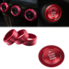 Red Aluminum Alloy Engine Start Button + AC Climate Control Knob Ring Combo Cover Trim, Compatible with Subaru Forester 2014-2018, Impreza 2014-2016