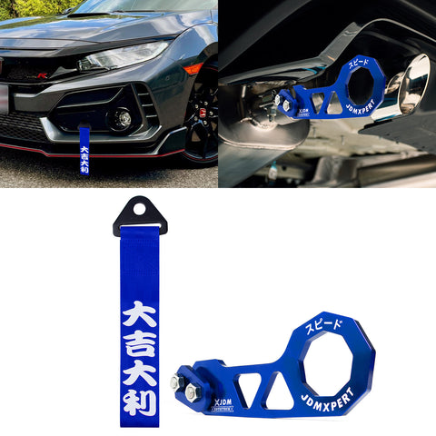 Sports Racing Tow Strap  Trailer Belt Personalized with Chinese Slogan + Rear Tow  Hook Universal Fit for Car (Good Luck & All The Best)