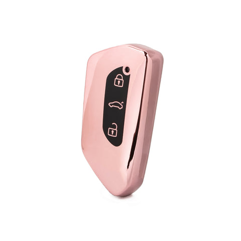 Pink TPU Key Fob Shell Full Cover Case, Compatible with Volkswagen Golf 8 ID.4 MK8 Seat Leon MK4 Skoda Octavia Smart Keyless Entry Key