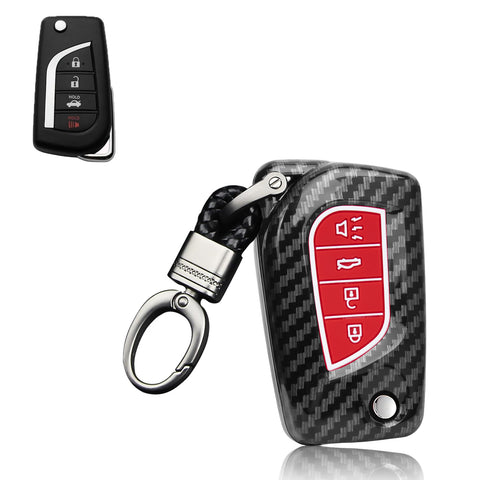 Carbon Fiber Remote Key Fob Shell Case Holder For Toyota RAV4 Corolla w/Keychain