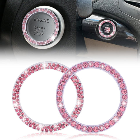 2pcs Bling Rhinestone Car Engine Ignition Start Button Ring Emblem Sticker Cover