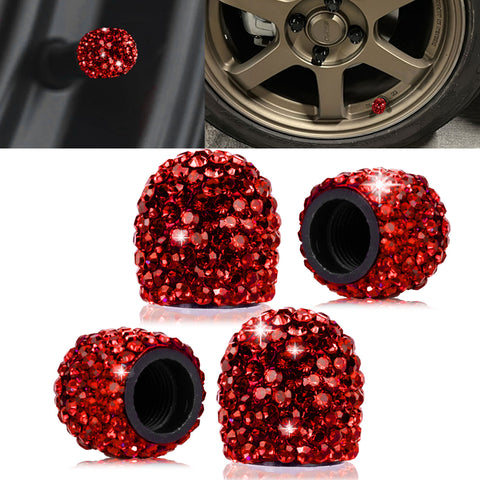 4x Handmade Crystal Rhinestone Universal Car Tire Valve Caps Chrome Accessories