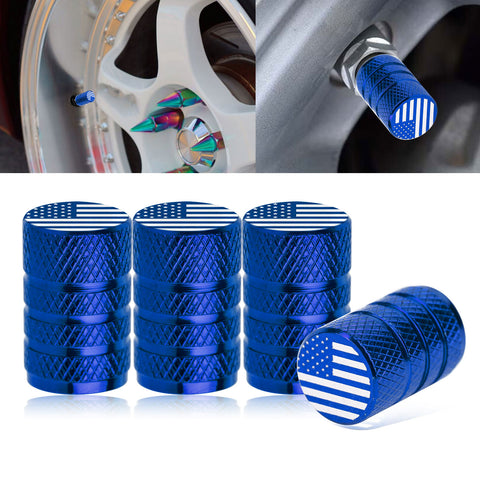 4pcs American Flag Tire Valve Stem Cover Caps Anodized Aluminum Alloy, Corrosion Resistant Leak-Proof Wheel Valve Cap Set, Universal for Cars Trucks Motorcycles SUVs