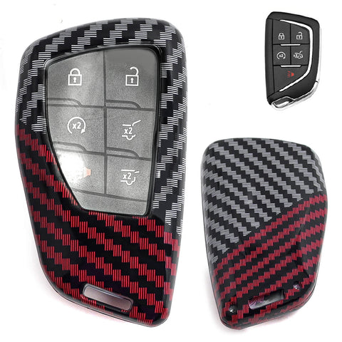 x xotic tech Glossy Black/Red Mix Color Carbon Fiber Texture Hard Plastic Key Fob Cover Case Compatible with Chevy Silverado 1500 or GMC Sierra 1500 2022-up, Silverado 2500HD 3500HD Tahoe 2024-up