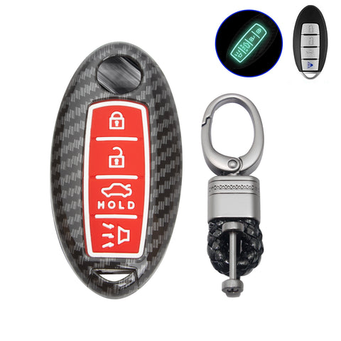 For Nissan/Infiniti 4-Button Carbon Fiber ABS Silicone Cover Remote Key Case Fob