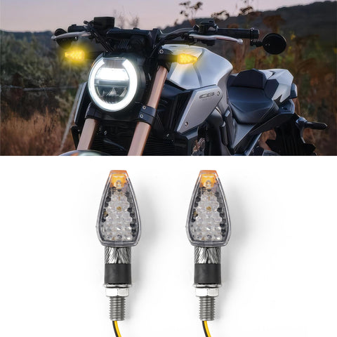 x xotic tech Mini Stalk Arrow Clear Turn Signal Indicator Blinker 14-LED Front Rear Amber Light Lamps Universal Fit Motorcycle Motorbike, 10mm Bolt (Plaid Style)
