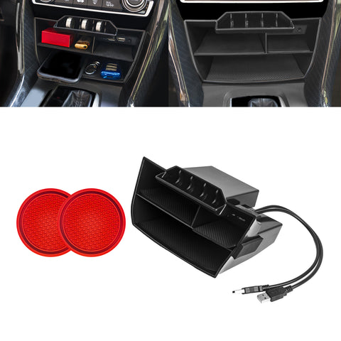 Inner Center Console Storage Organizer Box w/ USB Cable For Honda Civic 16-2021