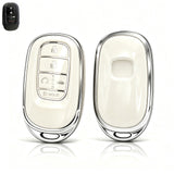 x xotic tech Key Fob Cover Compatible with Honda Accord Civic CR-V HR-V Pilot 2022-2027, Soft TPU Full Protective Smart Remote Keyless Case Accessories 5-Button (Silver Trim)